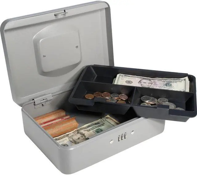 Alt view image 6 of 8 - 10 Inch Gray Cash Box with Combination Lock