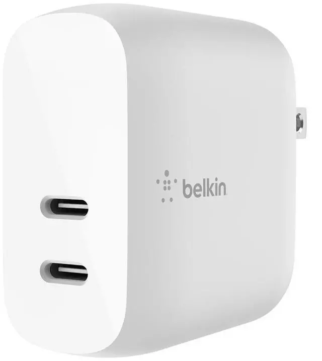 Alt view image 12 of 16 - BELKIN WCB006dqWH BOOST CHARGE White Dual USB-C PD Wall Charger 40W