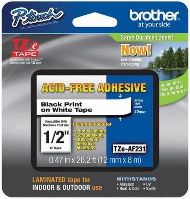 Alt view image 2 of 2 - Brother 2x .47" Black Print on White Laminated Tape, Acid-Free Adhesive (26.2ft)