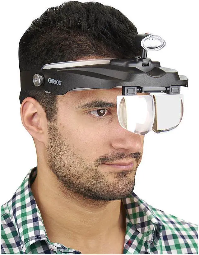 Alt view image 15 of 15 - CARSON CP-60 Carson LED Lighted Head Visor Magnifier 1.5x2x2.5x3x