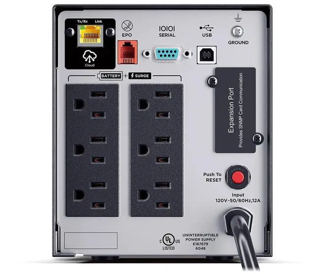Alt view image 9 of 16 - CyberPower PR750LCD3C Smart App Sinewave UPS Systems - 750VA/750W, 100 - 125 VAC, NEMA 5-15P, Tower, Sine Wave, 6 Outlets, LCD, PowerPanel® Business