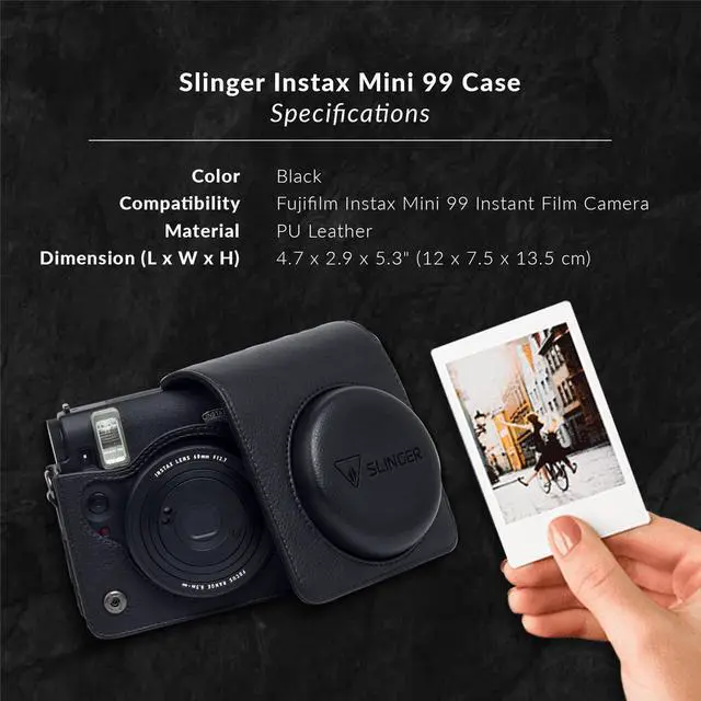 Alt view image 7 of 7 - Slinger Protective Case for Fujifilm Instax Mini 99 Instant Film Camera, Black