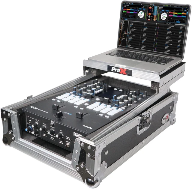 Alt view image 6 of 9 - Prox XS-RANE72LT 11" ATA-300 Style Gig Ready Flight/Road Case with Laptop Shelf for Rane Seventy-Two DJ Mixer, Silver on Black