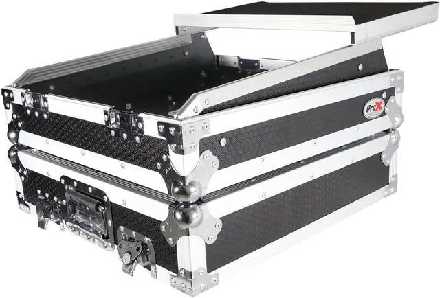 Alt view image 10 of 13 - prox cases x19mixlt top load dj mixer road gig ready flight combo rack w/gliding laptop shelf