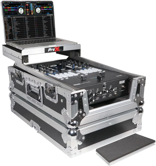 Alt view image 8 of 9 - Prox XS-RANE72LT 11" ATA-300 Style Gig Ready Flight/Road Case with Laptop Shelf for Rane Seventy-Two DJ Mixer, Silver on Black