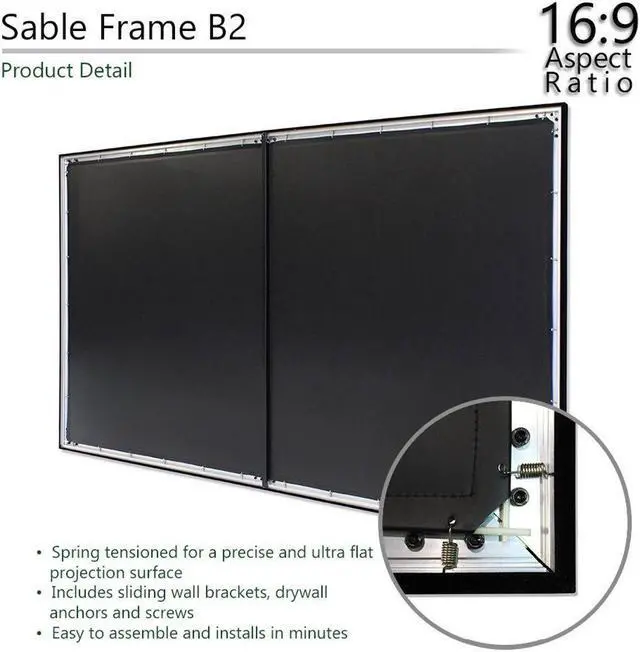 Alt view image 12 of 14 - elite screens sable frame b2, 100inch diag. 16:9, active 3d 4k / 8k ultra hd fixed frame home theater projection projector screen with kit, sb100wh2