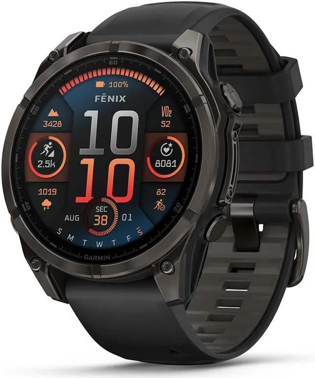 Alt view image 5 of 18 - Garmin fnix® 8, 47 mm, AMOLED, Sapphire, Carbon Gray DLC Titanium with Black/Pebble Gray Silicone Band