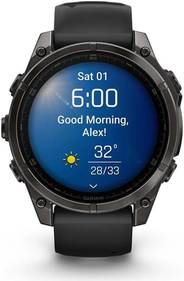 Alt view image 6 of 18 - Garmin fnix® 8, 47 mm, AMOLED, Sapphire, Carbon Gray DLC Titanium with Black/Pebble Gray Silicone Band