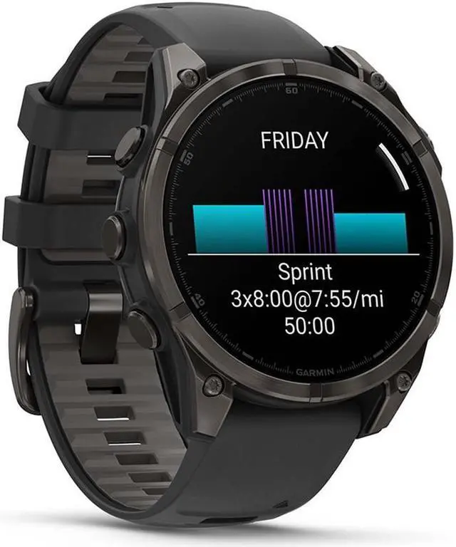 Alt view image 7 of 18 - Garmin fnix® 8, 47 mm, AMOLED, Sapphire, Carbon Gray DLC Titanium with Black/Pebble Gray Silicone Band