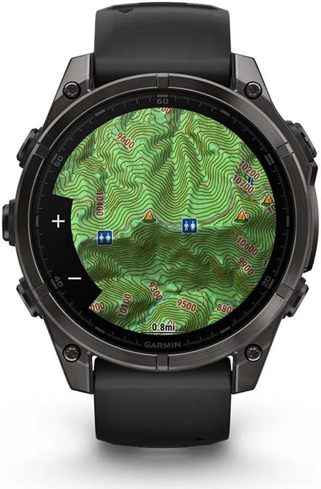 Alt view image 10 of 18 - Garmin fnix® 8, 47 mm, AMOLED, Sapphire, Carbon Gray DLC Titanium with Black/Pebble Gray Silicone Band