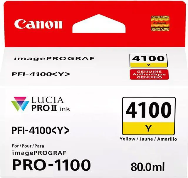 Main image of Canon PFI-4100 80ml Pigment Ink Tank for imagePROGRAF PRO-1100 Printer, Yellow