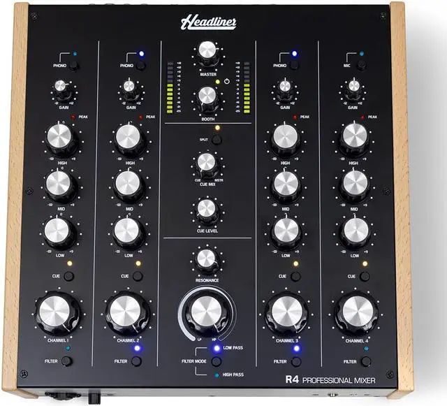 Alt view image 2 of 7 - Headliner R4 4-Channel Analog Rotary DJ Mixer with Built-In Filter