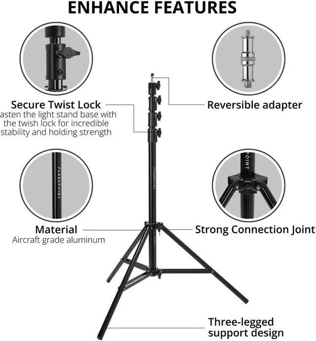 Alt view image 4 of 7 - Flashpoint Pro Air-Cushioned Heavy-Duty Light Stand (Black, 9.5')