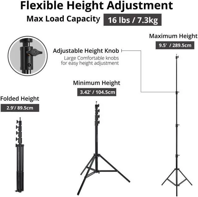 Alt view image 6 of 7 - Flashpoint Pro Air-Cushioned Heavy-Duty Light Stand (Black, 9.5')