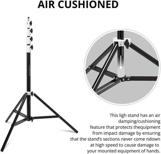 Alt view image 3 of 7 - Flashpoint Pro Air-Cushioned Heavy-Duty Light Stand (White, 9.5') #FP-S-9-WH-V2