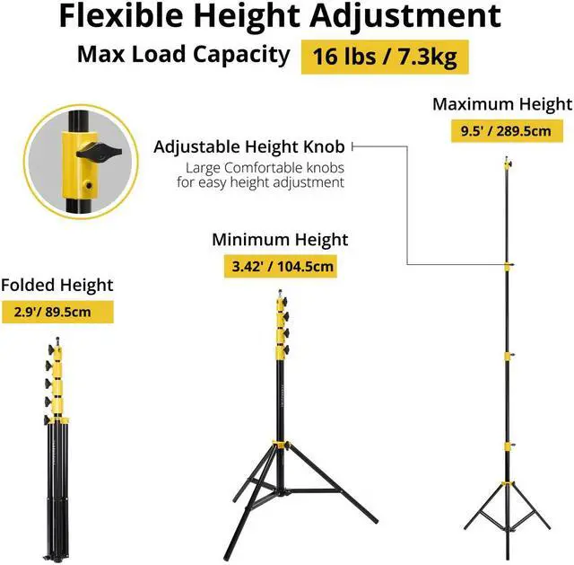Alt view image 3 of 7 - Flashpoint Pro Air-Cushioned Heavy-Duty Light Stand (Yellow, 9.5') #FP-S-9-YL-V2