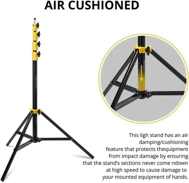Alt view image 5 of 7 - Flashpoint Pro Air-Cushioned Heavy-Duty Light Stand (Yellow, 9.5') #FP-S-9-YL-V2