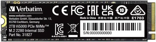 Alt view image 3 of 13 - Verbatim 2TB SSD Vi5000 Internal Solid State Hard Drive PCIe NVMe M.2 2282
