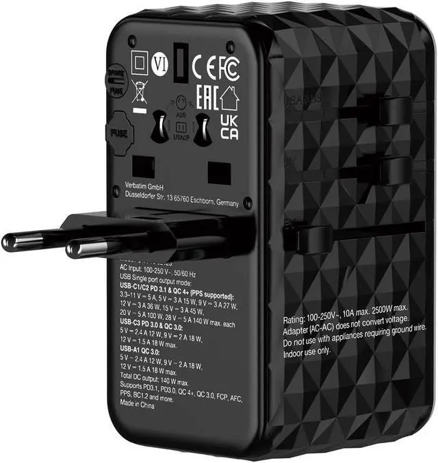 Alt view image 4 of 7 - Verbatim UTA-10 GaN III 140W Universal Travel Adapter #32125