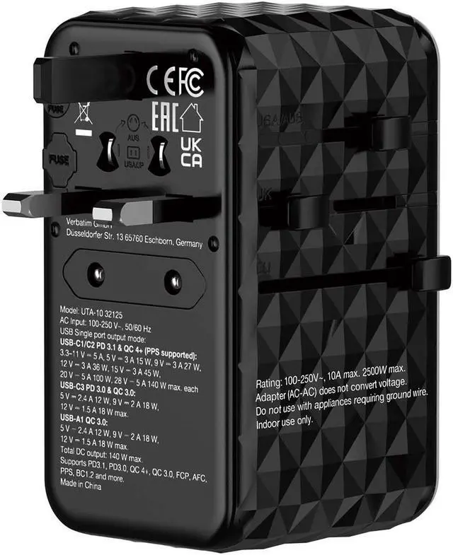 Alt view image 5 of 7 - Verbatim UTA-10 GaN III 140W Universal Travel Adapter #32125