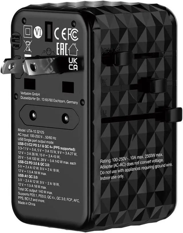 Alt view image 7 of 7 - Verbatim UTA-10 GaN III 140W Universal Travel Adapter #32125