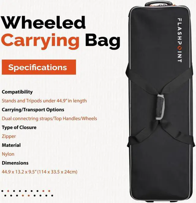Alt view image 6 of 7 - Flashpoint CB-01 44.9" Wheeled Carrying Bag for Light Stand and Tripod, Black