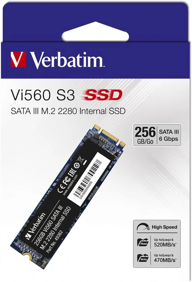Alt view image 3 of 9 - Verbatim Vi560 S3 M.2 Ssd 256 Gb Vi560 S3 M.2 Ssd 256Gb, 256, W125660294 (Vi560 S3 M.2 Ssd 256Gb, 256 Gb, M.2, 560 Mb/S)