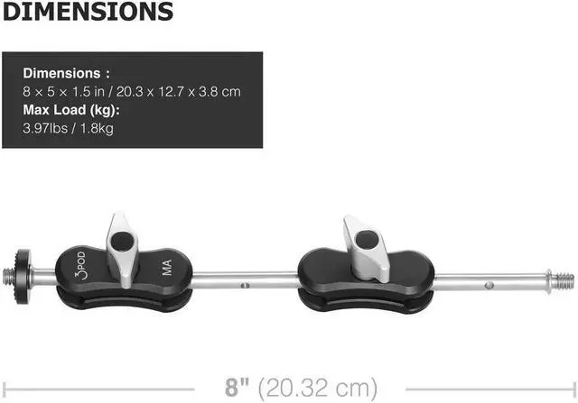 Alt view image 6 of 6 - 3Pod Adjustable Articulating Magic Arm with Double 1/4"x20 Threads, Black/Silver