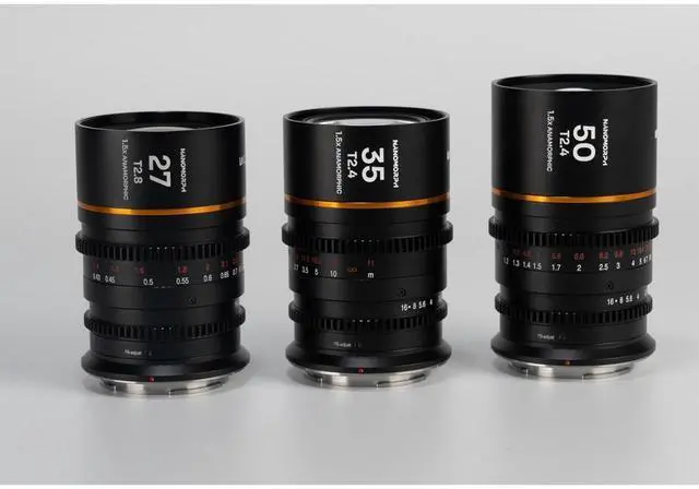 Alt view image 7 of 7 - Venus Laowa Nanomorph S35 Prime 3-Lens Bundle with 35mm, 50mm T2.4 and 27mm T2.8 Anamorphic Lens for DJI DL, Amber Flare