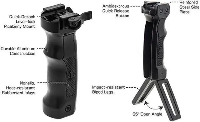 Alt view image 3 of 5 - UTG D-Grip with Ambidextrous Quick Release Deployable Bipod, Matte Black