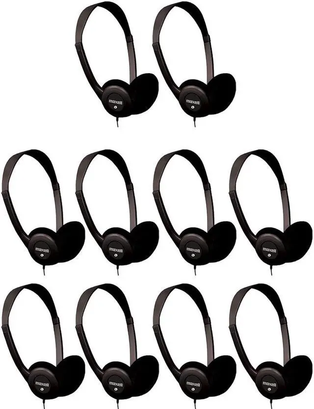 Alt view image 4 of 5 - Maxell HP-100 Wired Stereo On-Ear Headphones, Black, 10-Pack #190319 10