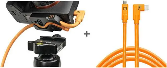 Alt view image 2 of 7 - Tether Tools TetherGuard LeverLock Plate & 15' USB-C Straight to RA Cable,Orange