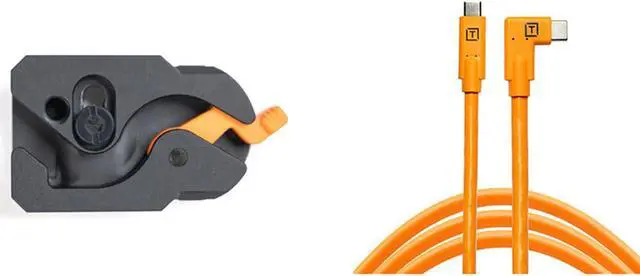 Main image of Tether Tools TetherGuard LeverLock Plate & 15' USB-C Straight to RA Cable,Orange