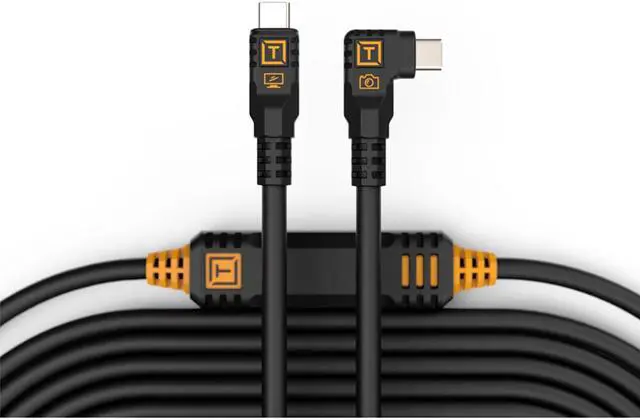 Alt view image 2 of 7 - Tether Tools Tether Tools TetherPro 31' USB-C Straight to Right-Angled Cable, Non-Reflective Black