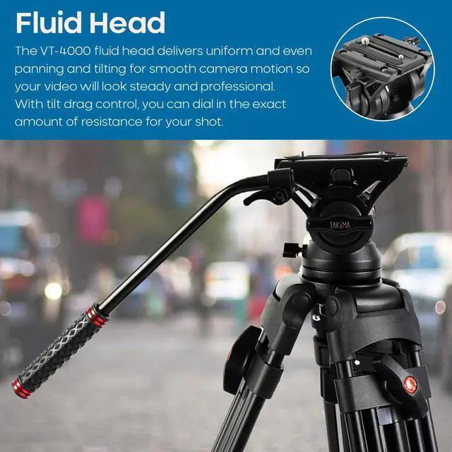 Alt view image 3 of 7 - Takama 3-Section Aluminum Video Tripod with Damping Fluid Head