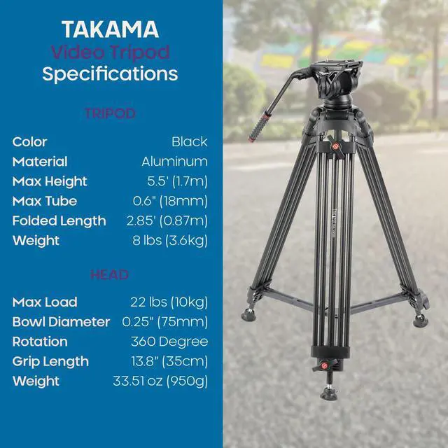Alt view image 5 of 7 - Takama 3-Section Aluminum Video Tripod with Damping Fluid Head