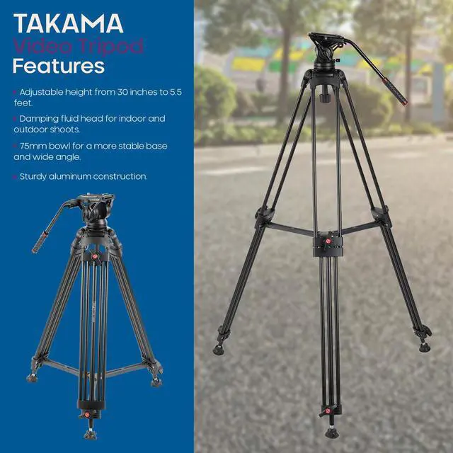 Alt view image 7 of 7 - Takama 3-Section Aluminum Video Tripod with Damping Fluid Head