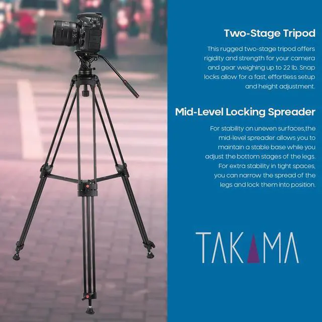 Alt view image 4 of 7 - Takama 3-Section Aluminum Video Tripod with Damping Fluid Head