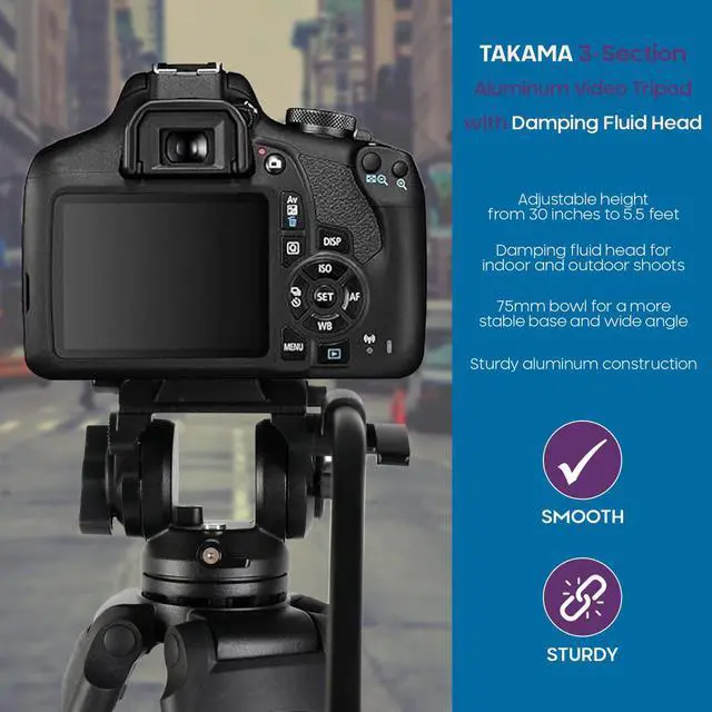 Alt view image 6 of 7 - Takama 3-Section Aluminum Video Tripod with Damping Fluid Head