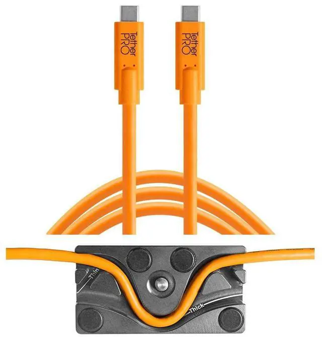 Main image of Tether Tools TetherBLOCK MC Multi Cable Mounting Plate with TetherPro 15' USB-C to USB-C Cable, Orange