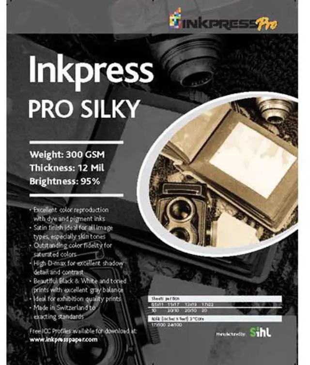 Main image of Inkpress Pro Silky Inkjet Photo Paper, 300gsm, 12mil, 95% Bright, 8.5x11", 50 Sheets