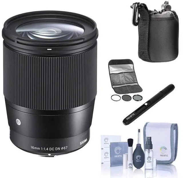 Main image of Sigma 16mm f/1.4 DC DN Contemporary Lens for Canon EF-M, Bundle with Hoya 67mm Digital Filter Kit II, Lens Pouch, Lens Cleaner, Cleaning Kit