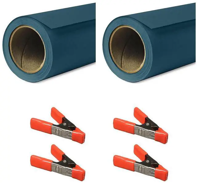 Main image of Savage 53"x36' Widetone Seamless Background Paper, Ultramarine, 2-Pack, Bundle with 4x 1-1/4x1" Steel Spring Orange Clamp