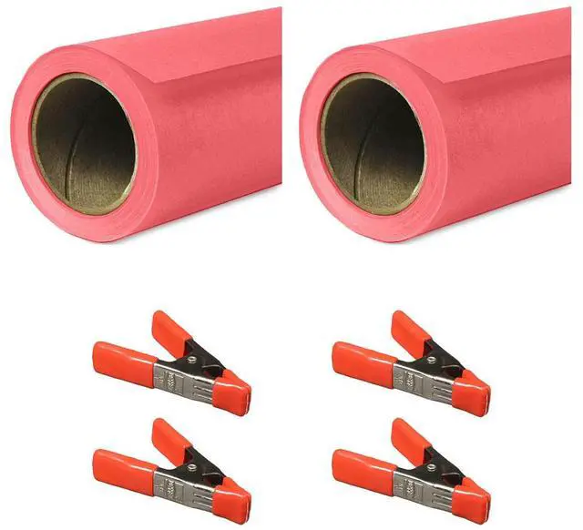 Alt view image 4 of 6 - Savage 26"x36' Widetone Seamless Background Paper, Flamingo, 2-Pack, Bundle with 4x 1-1/4x1" Steel Spring Orange Clamp