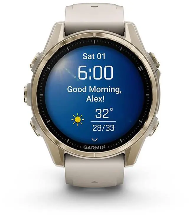 Alt view image 3 of 15 - Garmin fnix® 8 - 43mm, AMOLED, Sapphire, Premium Multisport GPS Smartwatch, Long-Lasting Battery Life, Dive-Rated, Built-in LED Flashlight, Soft Gold with Dark Sandstone Band