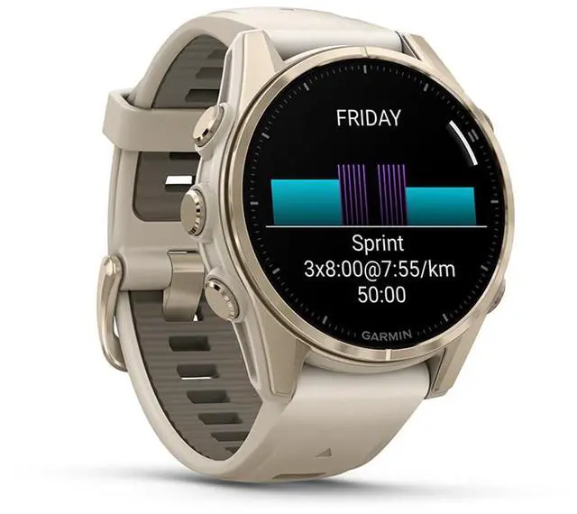 Alt view image 4 of 15 - Garmin fnix® 8 - 43mm, AMOLED, Sapphire, Premium Multisport GPS Smartwatch, Long-Lasting Battery Life, Dive-Rated, Built-in LED Flashlight, Soft Gold with Dark Sandstone Band