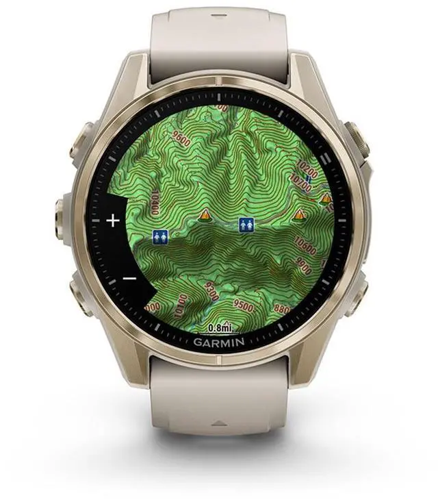 Alt view image 7 of 15 - Garmin fnix® 8 - 43mm, AMOLED, Sapphire, Premium Multisport GPS Smartwatch, Long-Lasting Battery Life, Dive-Rated, Built-in LED Flashlight, Soft Gold with Dark Sandstone Band