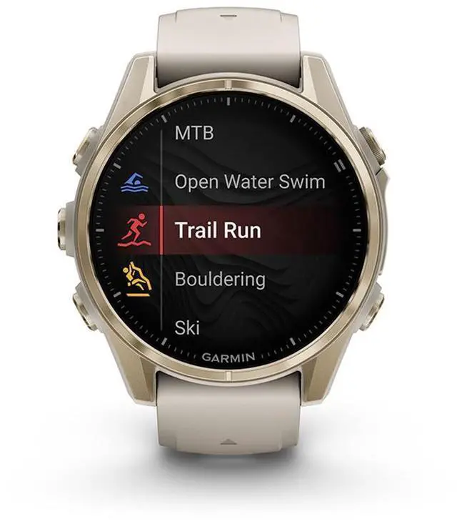 Alt view image 8 of 15 - Garmin fnix® 8 - 43mm, AMOLED, Sapphire, Premium Multisport GPS Smartwatch, Long-Lasting Battery Life, Dive-Rated, Built-in LED Flashlight, Soft Gold with Dark Sandstone Band