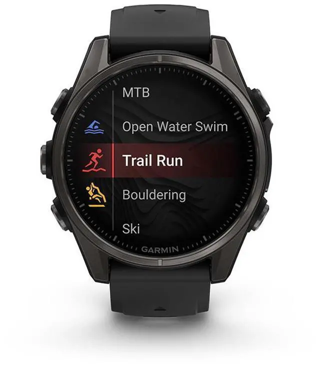 Alt view image 8 of 8 - Garmin fnix® 8 - 43mm, AMOLED, Sapphire, Premium Multisport GPS Smartwatch, Long-Lasting Battery Life, Dive-Rated, Built-in LED Flashlight, Carbon Gray DLC Titanium with Pebble Gray Band