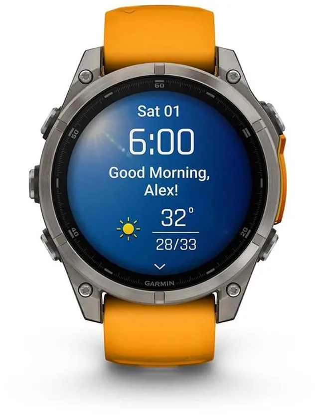 Alt view image 6 of 18 - Garmin fnix® 8, 47 mm, AMOLED, Sapphire, Titanium with Spark Orange/Graphite Silicone Band